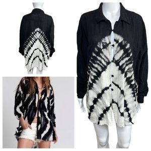 One Teaspoon Hand Printed Button Down Long Sleeve Muslin Shirt Longline Small